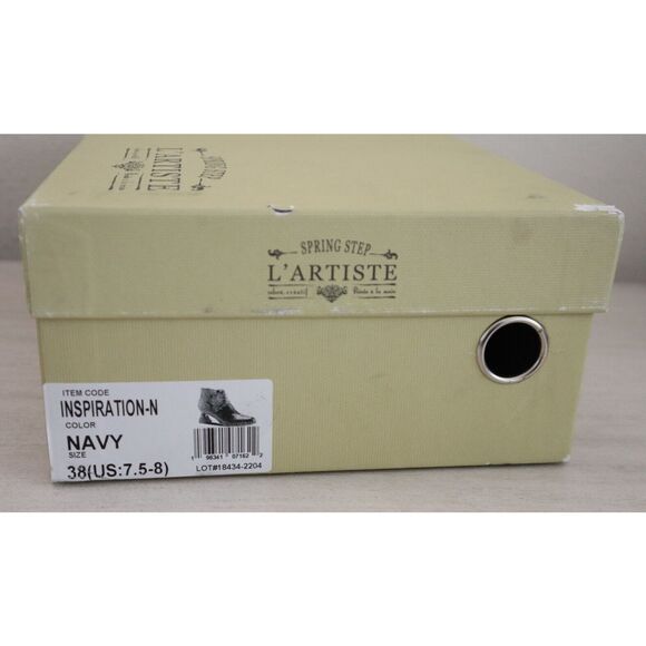 L'Artiste x Spring Step Women Sz 7.5-8 Navy Leather Inspiration Bootie Heels - Picture 14 of 14